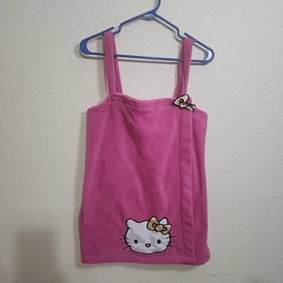 Sanrio HELLO KITTY Plush Pink Bath Towel Adjustable Wrap Robe Youth Large  - Image 1 of 4