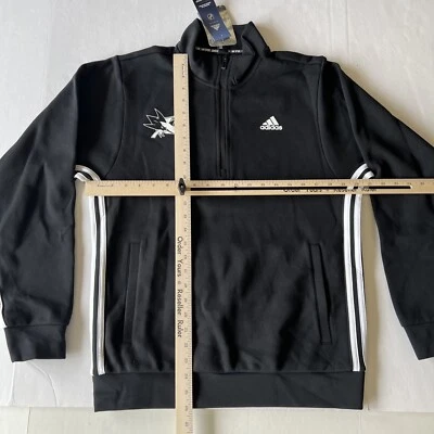 Pullover San Jose Sharks 1/4 cremallera para hombre pequeño negro Adidas NHL hockey - nuevo con etiquetas $70 Foto 1 de 4