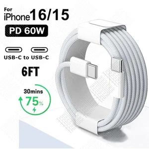 MFi Certified 6ft USB-C to USB-C Fast Charging Cable 60W for iPhone 15 16 Pro - Picture 1 of 13