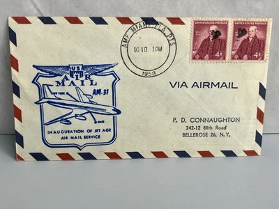 Rare 1958 INAUGURATION JET AGE AIRMAIL SERVICE MIAMI NY Cover Webster Stamp 1121 - Image 1 of 4