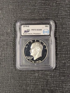 1976 S PR 70 DCAM Eisenhower Dollar Silver ICG - New A. Hutto Signed White Label - Picture 1 of 4