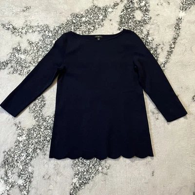 Talbots 毛衣女式中号 P 码海军蓝罗纹针织波浪边下摆 — 第 1/4 张图片