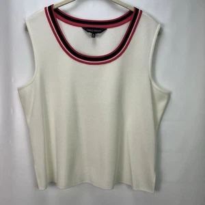Camiseta sin mangas tejida Ming Wang blanca rosa negra talla L - Imagen 1 de 6