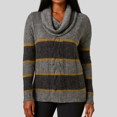 Suéter Esprit Cuello Capucha Para Mujer Talla XS Gris Dorado Rayas Lana Mohair Acogedor Tejido Foto 1 de 4