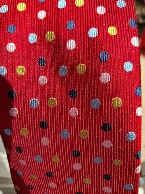 Gravata vermelha BRIONI com azul marinho, azul Lt, verde e branco bolinhas de seda super RARA - Imagem 1 de 4