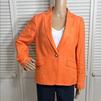 Blazer Talbots Naranja Lino Traje Ligero Tejido Chaqueta Talla 8 Pequeño Foto 1 de 4