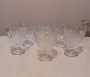 NEW VTG 90s Crate & Barrel 6 Pc Set Fruit Embossed Thick Glass Goblets Türkiye - Picture 1 of 18