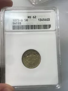 1873 Switzerland 5 Rappen ANACS MS 62 - Picture 1 of 3