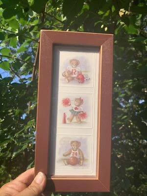 Vintage PEGGY THATCH SIBLEY Primitive Wall Art Teddy Bear Sports Kids ❤️sj8j8 - Image 1 of 4