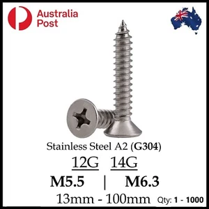 12G 14G Self Tapping Countersunk Phillips Screw s CSK Stainless Steel A2 G304 - Picture 1 of 2