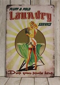 Laundry Room Sexy Pinup Girl Tin Sign Metal Art Decor Vintage Style Funny XZ