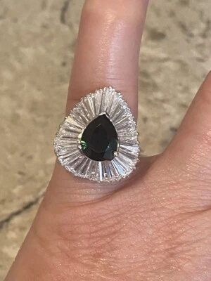 Charles Winston Sterling Silver Pear Cut CZ Emerald & Baguette White CZ Ring - Image 1 of 4