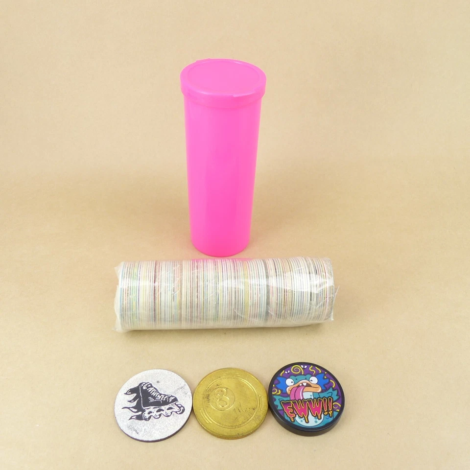 100 Pogs + 3 Slammers + Pog Tube 1990s Retro Nostalgia! Pog Game Ready To Play - Image 1 of 1