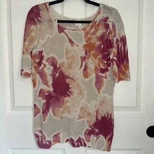 Suéter Chico’s Manga Corta Floral Naranja Rosa Crema Talla 1 - Imagen 1 de 5