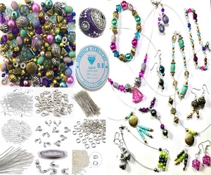 80g Mixed Jewellery Beads & Silver Nickel Free Findings, Tigar Wire, Elastic - Picture 1 of 33