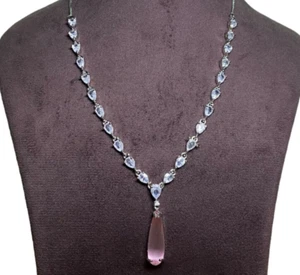 Pink Monalisa Necklace Set ,925 Sterling Silver Earring With Necklace , - Picture 1 of 3