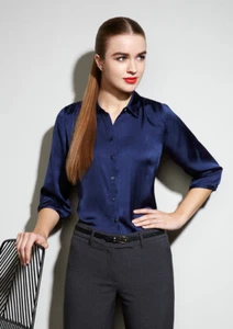 Biz Collection Ladies 3/4 Sleeve Shimmer Blouse Top Shoulder Pleat Easy Care Fab - Picture 1 of 7