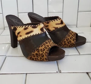 DONALD J PLINER Womens Leather Animal Print High Heel Mules Clogs  Size 7  Heel  - Picture 1 of 10