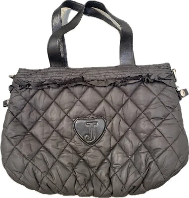 Bolso de Mano Juicy Couture Para Mujer Grande Negro Nylon Abombado Cartera Marcas de Tinta Y2K Foto 1 de 4