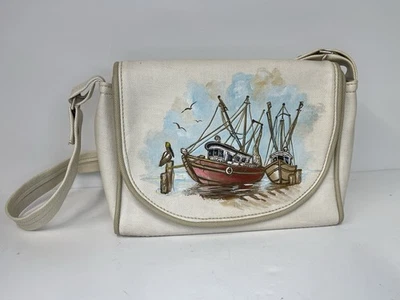 The Original Florida Keys Bolsa de Mão Vintage Anos 70 Bolsa Barco Doca Pelicans - Imagem 1 de 4