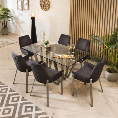Modern 6 Seater Contemporary Glass Dining  Table And Chairs Charcoal - Image 1 of 4