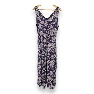Maxi abito donna Lucky Brand M blu floreale cravatta in vita senza maniche scollo a V viaggio - Foto 1 di 7