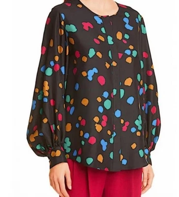 Lafayette 148 New York Sicilia Scatter Dot Silk Blouse Womens Size 2X Black - Image 1 of 4