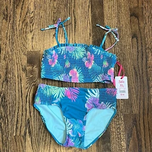 NWT Justice Blue Hawaiian Bikini Set Kids Size XL - Picture 1 of 7