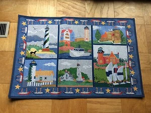 36" Nautical Lighthouse Sailboat Beach Coastal Seaside Tapestry Accent Rug Mat - Picture 1 of 2
