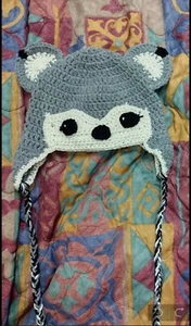 Adult, Animal Beanie W/Ears,Gray, White &Black - Picture 1 of 5