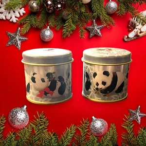 Rare GIFTCO Mini Wick ‘n Tin Christmas Candles PANDA Set of 2 NEW in Box 🐼 - Picture 1 of 10