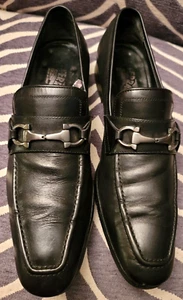 Salvatore Ferragamo authentic black leather silver enamel horsebit loafers 8.5 D - Picture 1 of 17