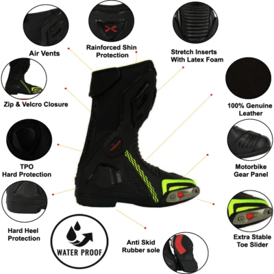 XTRON ADVENTURE MOTORBIKE MOTORCYCLE RACING ARMOUR SPORTS BOOTS NEW Yellow - Image 1 of 4