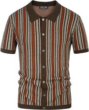 PJ PAUL JONES Men's Polo Shirts Retro Knit Shirt 70s Vintage Striped Shirt Short