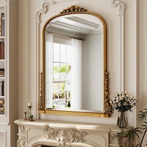 32"x 24" Arched Wall Mirror, Decorative Vanity Mirror for Home, Antique Gold - Picture 1 of 6