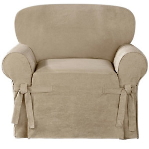Sueded suede twill slipcover by sure fit arm chair TAUPE slip cover washable f