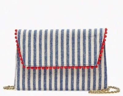 J Crew конверт застежки полоски кобальта синий красный Raffia сумка $88 - Изображение 1 из 3