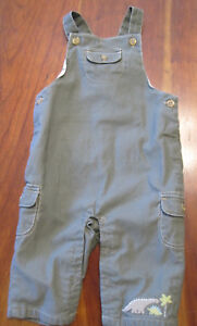 Janie and Jack Boy Olive Green Dinosaur Dino Lined Overalls 3-6 months EUC Warm