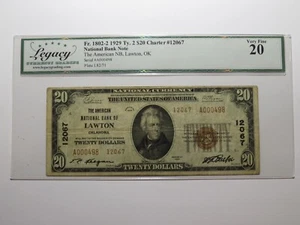 $20 1929 Lawton Oklahoma OK National Currency Bank Note Bill #12067 VF20 Legacy - Picture 1 of 5