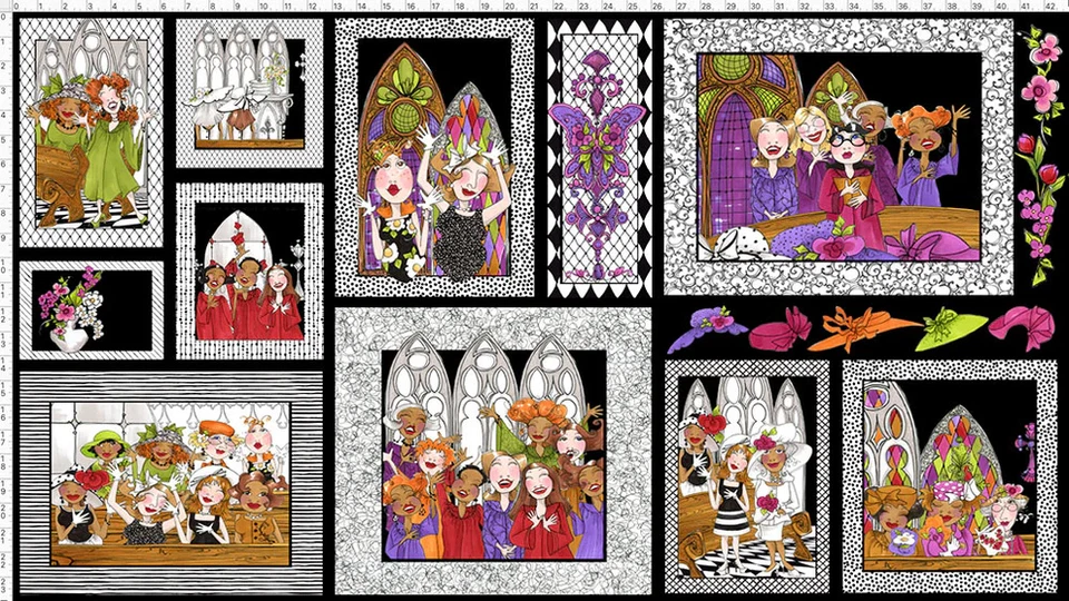 Tecido Loralie Church feminino painel 24" X44" algodão religioso desenhos Loralie - Imagem 1 de 1