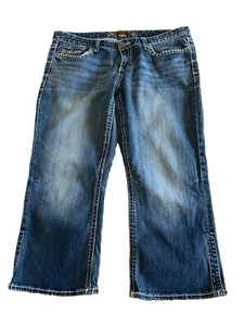 MAURICES Low Rise Wide Leg Crop Denim Embroidered + Faded Jeans 15/16 40x24 - Picture 1 of 8