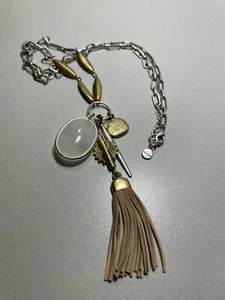 Stella & Dot Silver And Gold Milky Quartz Necklace 28” With 4” Multi Pendant - Picture 1 of 4