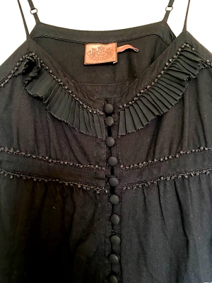 JUICY COUTURE Y2K 2000’s Babydoll Pleated Ruffled Spaghetti Strap Top Black S - Image 1 of 4
