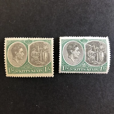 St KITTS & NEVIS 1943-50 - 1/- STAMPS SHILLING-KING GEORGE VI - Sg KN 75b-75c-MH - Image 1 of 4