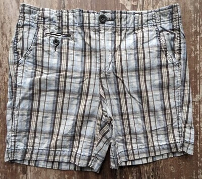 Bermudas Faded Glory 8 elásticas a cuadros marrón azul blanco para mujer Foto 1 de 4