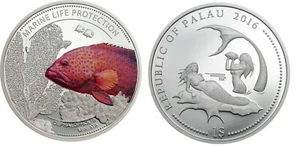 2016 Palau Large Color $1 Grouper Fish/Bare-breasted Mermaid - Picture 1 of 1