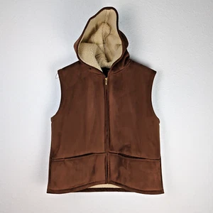Gilet Lauren Ralph Lauren Donna Finto Shearling Grande Petite Marrone Con Cappuccio - Foto 1 di 13