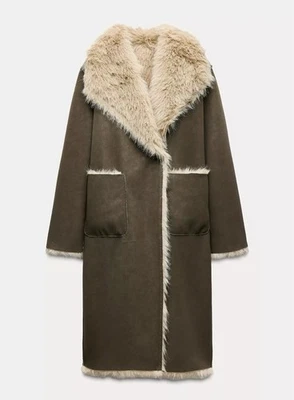 ZARA NEW WOMAN DOUBLE-SIDED REVERSIBLE LONG COAT BROWN TAUPE SIZE L 6318/262 - Image 1 of 4