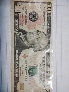 2017 ten dollar bill. Fancy Serial Number Of 6* 7. Nice - Picture 1 of 4