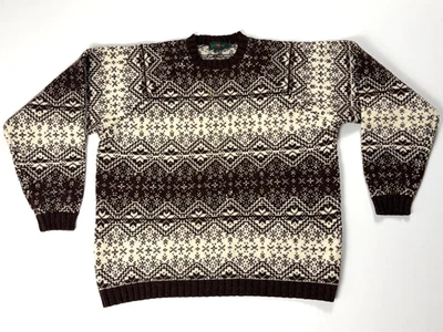 Vintage J. Crew Mens Fair Isle 100% Wool Sweater Brown Ivory Sz L Nordic Preppy - Image 1 of 4